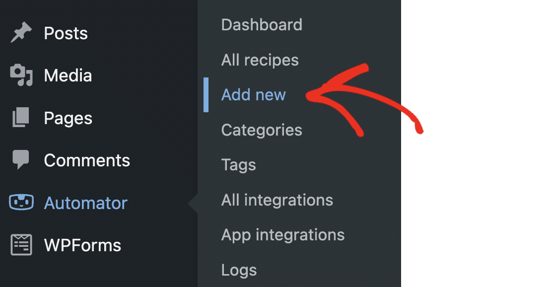 Add New Uncanny Automator Recipe - WPForms Add new Uncanny Automator recipe